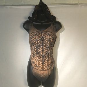 Hooded festival halter top flower of life handmade